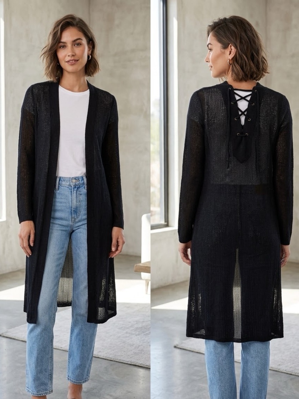 NWT Sadie & Love black lace tie back cardigan small